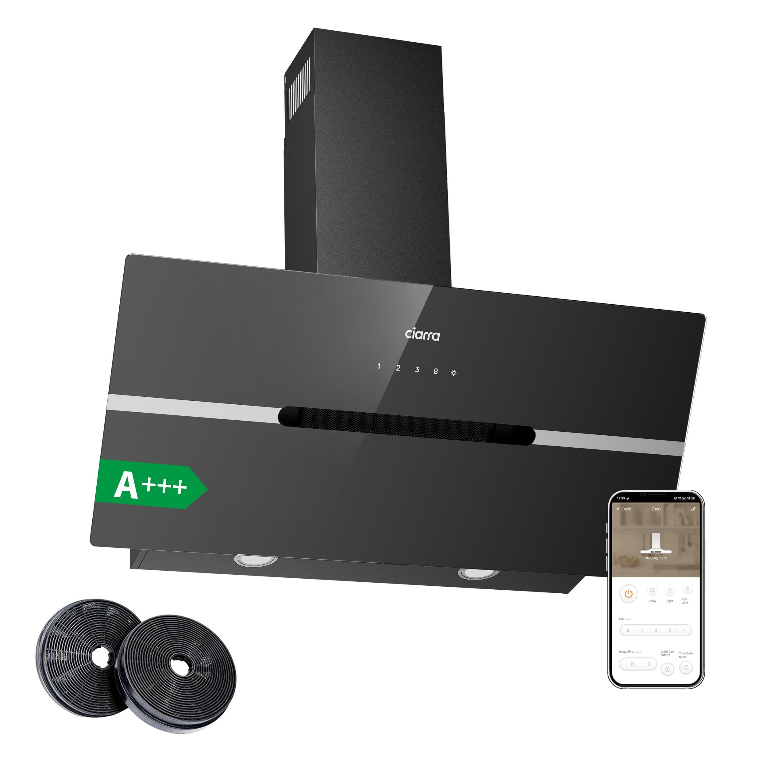 CIARRA Kopffreihaube VM9736FB, A+++ 650m³/h Dunstabzugshaube 90cm Inkl. BOOST WIFI-APP Touch Control