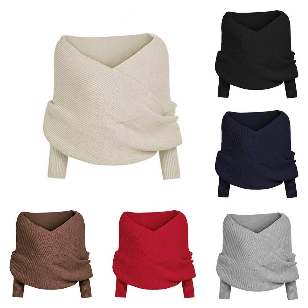 KOMIRO Strickschal Damen Wrap Schal Shawl Mode Herbst Winter Cape mit Ärmeln Für 220cm