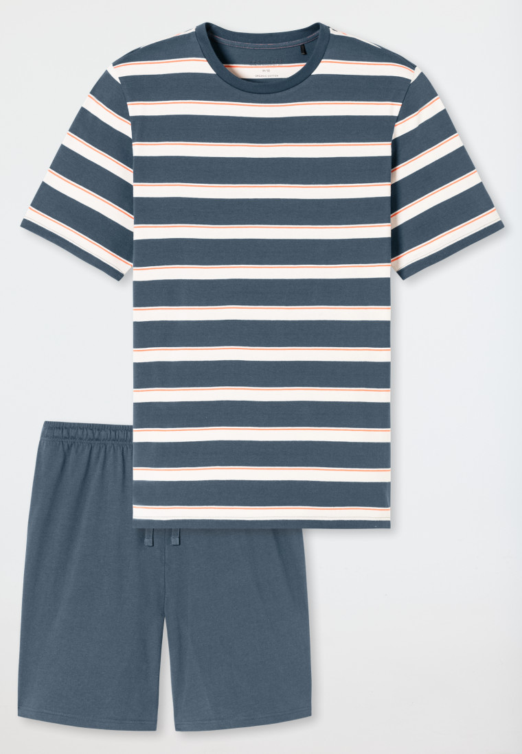 Schlafanzug kurz Streifen jeansblau - Casual Nightwear