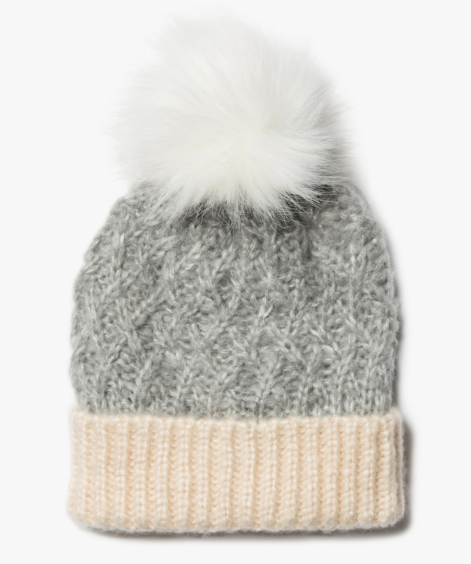 Bonnet fille bicolore à pompon gris | GEMO