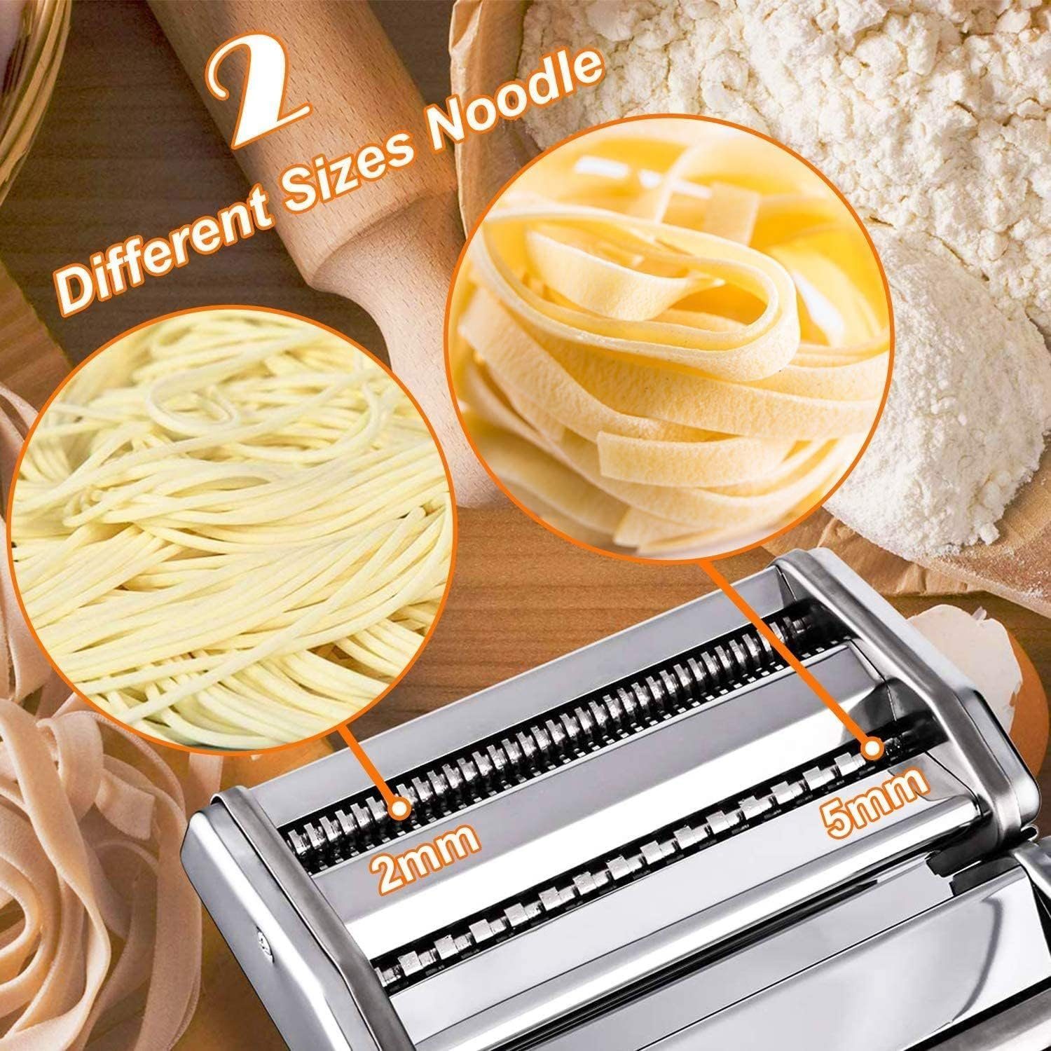 Mutoy Nudelmaschine Nudelmaschine Pasta Maker Edelstahl Frische Manuell Maschine Cutter, mit Klemme,für Spaghetti Nudeln Lasagne Pastamaschine Nudel Maschine
