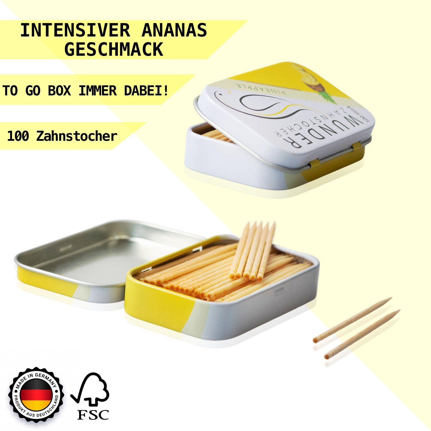 Perfekto24 Mundpflegecenter Wunder Zahnstocher mit Geschmack - 3er Bundle Ananas