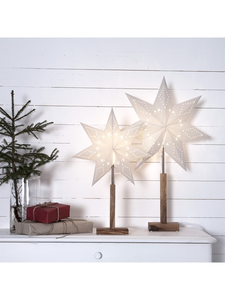 STAR Trading Papierstern-Tischleuchte 'Karo', weiß, Holzfuß Eiche, 70cm günstig kaufen onesize