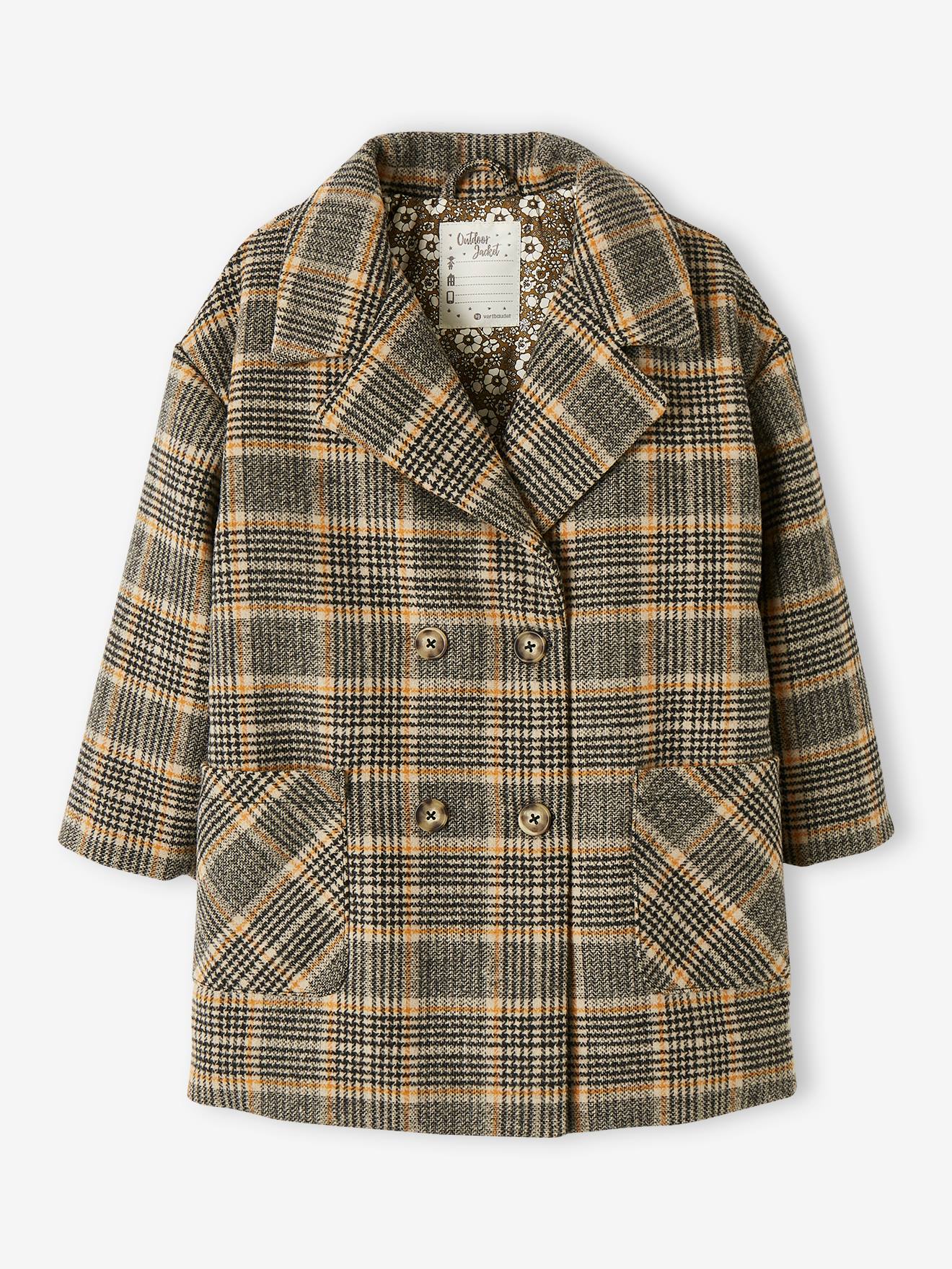 Manteau à carreaux fille. kaki