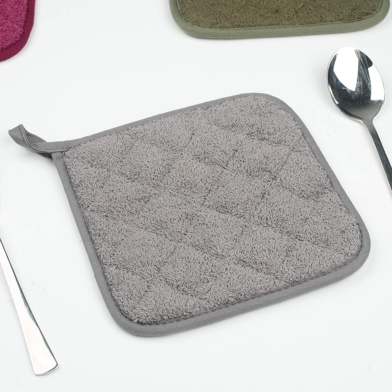 SCOKIT Topfhandschuhe Baumwolle Küche Everyday Basic Terry Topflappen, (hitzebeständig Untersetzer Topflappen, 5-tlg., Set von 5 Grau), für Kochen und Backen
