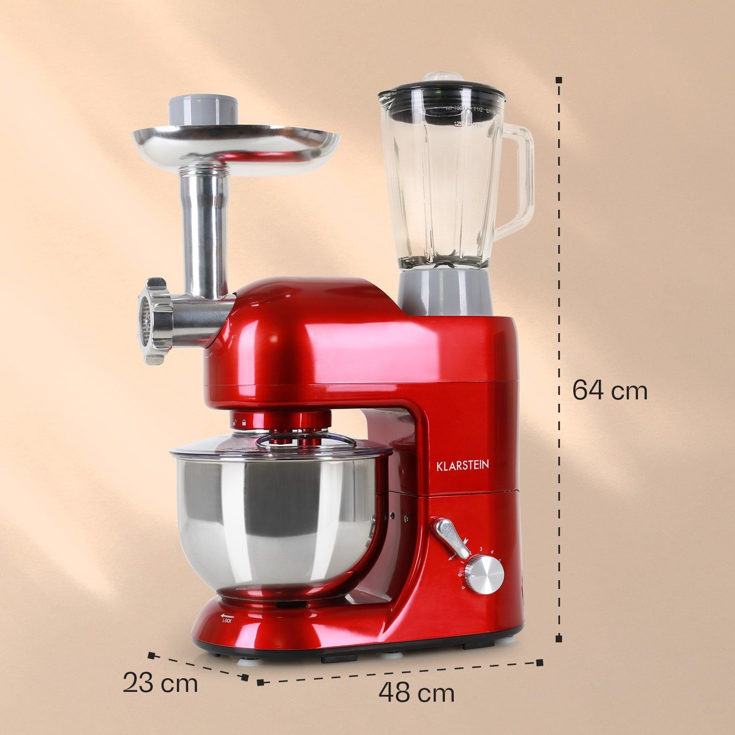 Klarstein Küchenmaschine mit Kochfunktion Lucia Rossa, 2000 W, 5.2 l Schüssel, Knetmaschine Teigmaschine Teigknetmaschine Rührmaschine Fleischwolf