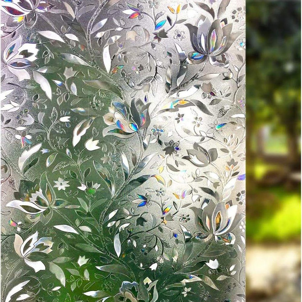 Juoungle Sichtschutzfolie Fenster Sichtschutzfolie Statische 3D Aufkleber,blühende Blumen