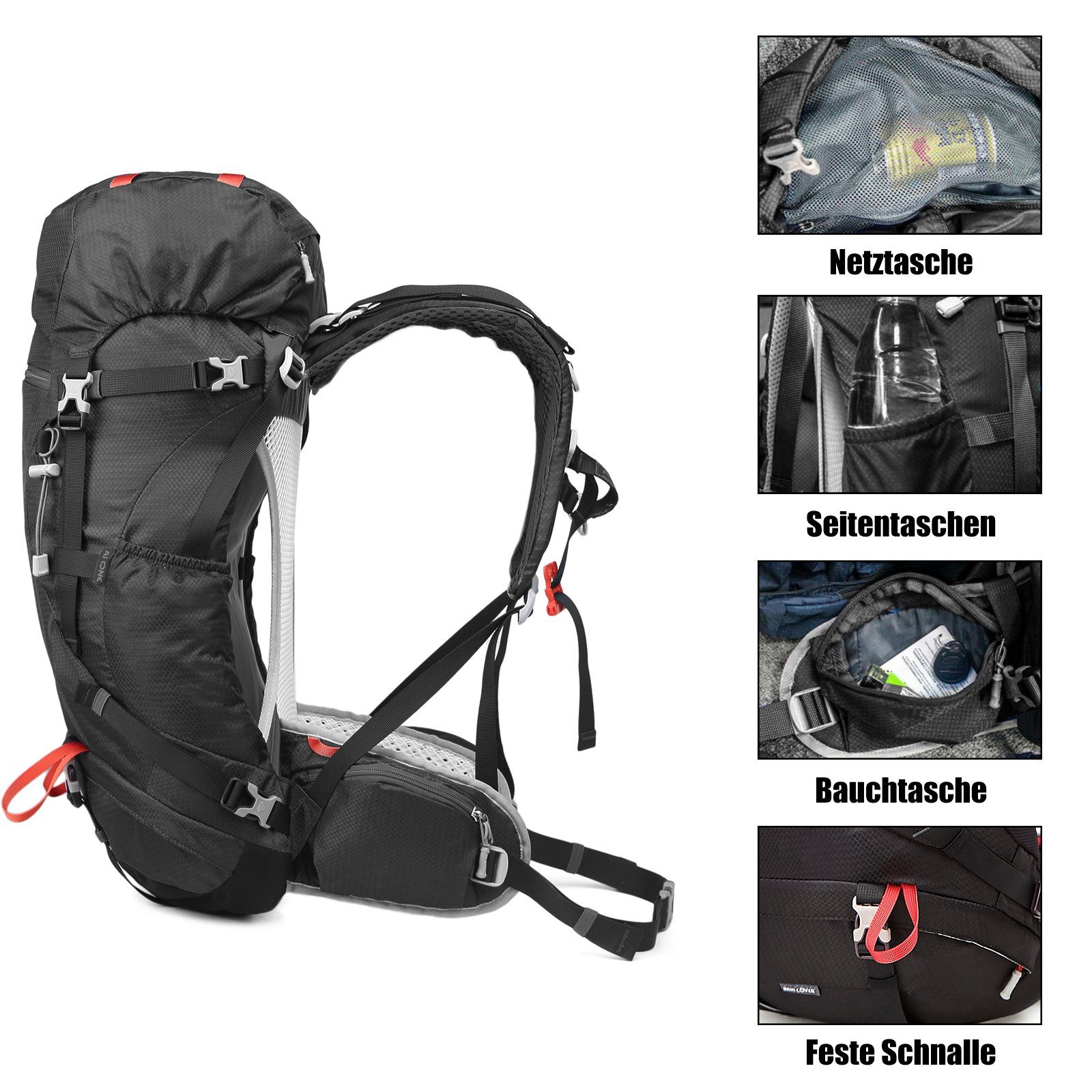 TAN.TOMI Wanderrucksack 35L (30L+5L) Großer Wanderrucksack mit Rückenbelüftung (Einschließlich Regenschutz), mit Regenschutz für Outdoor Reisen Camping Trekking