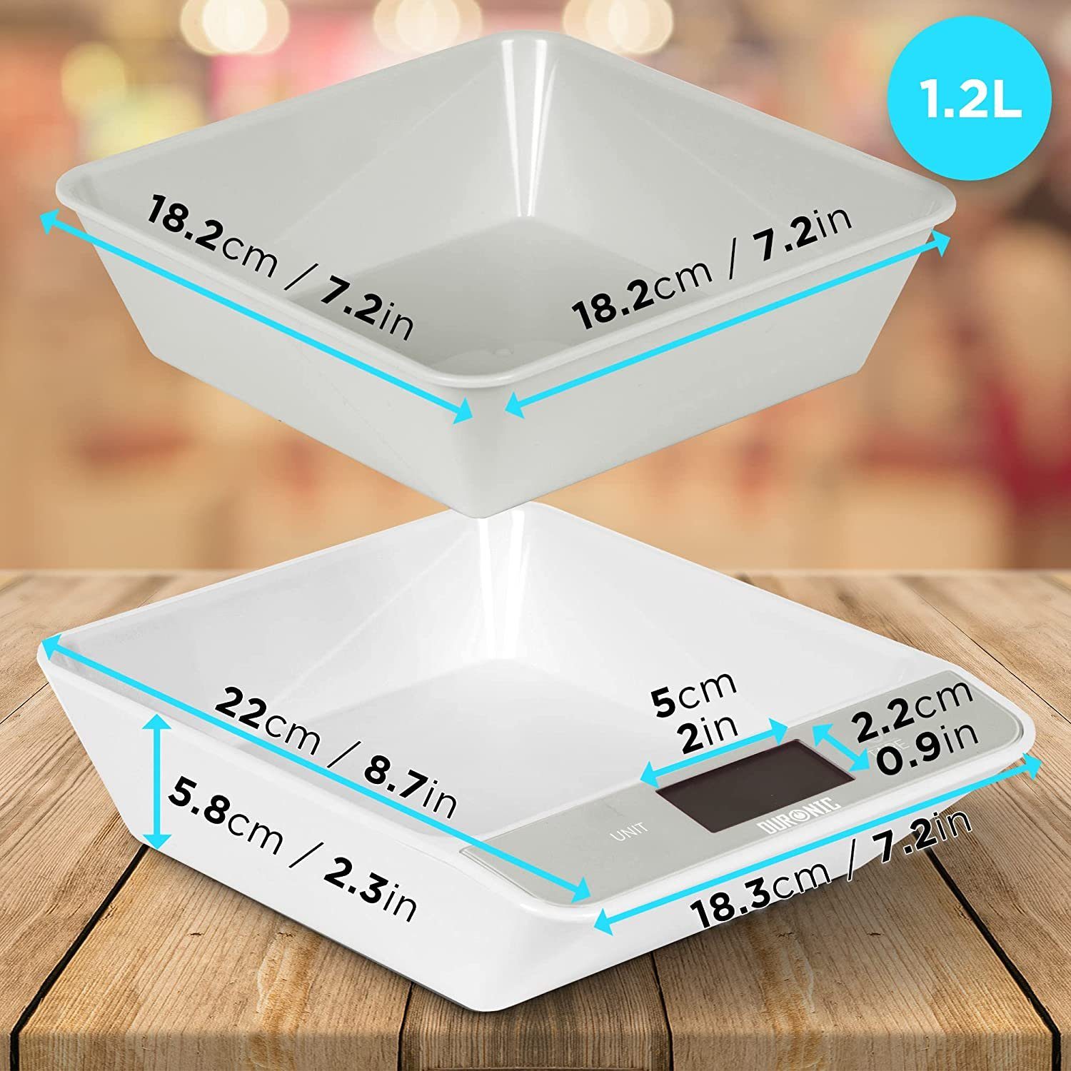 Duronic Küchenwaage, KS100 GY Küchenwaage, 5 kg Digitalwaage mit 1,2 L Schüssel