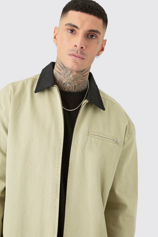 Tall Harrington-Jeans mit Kontrast-Kragen