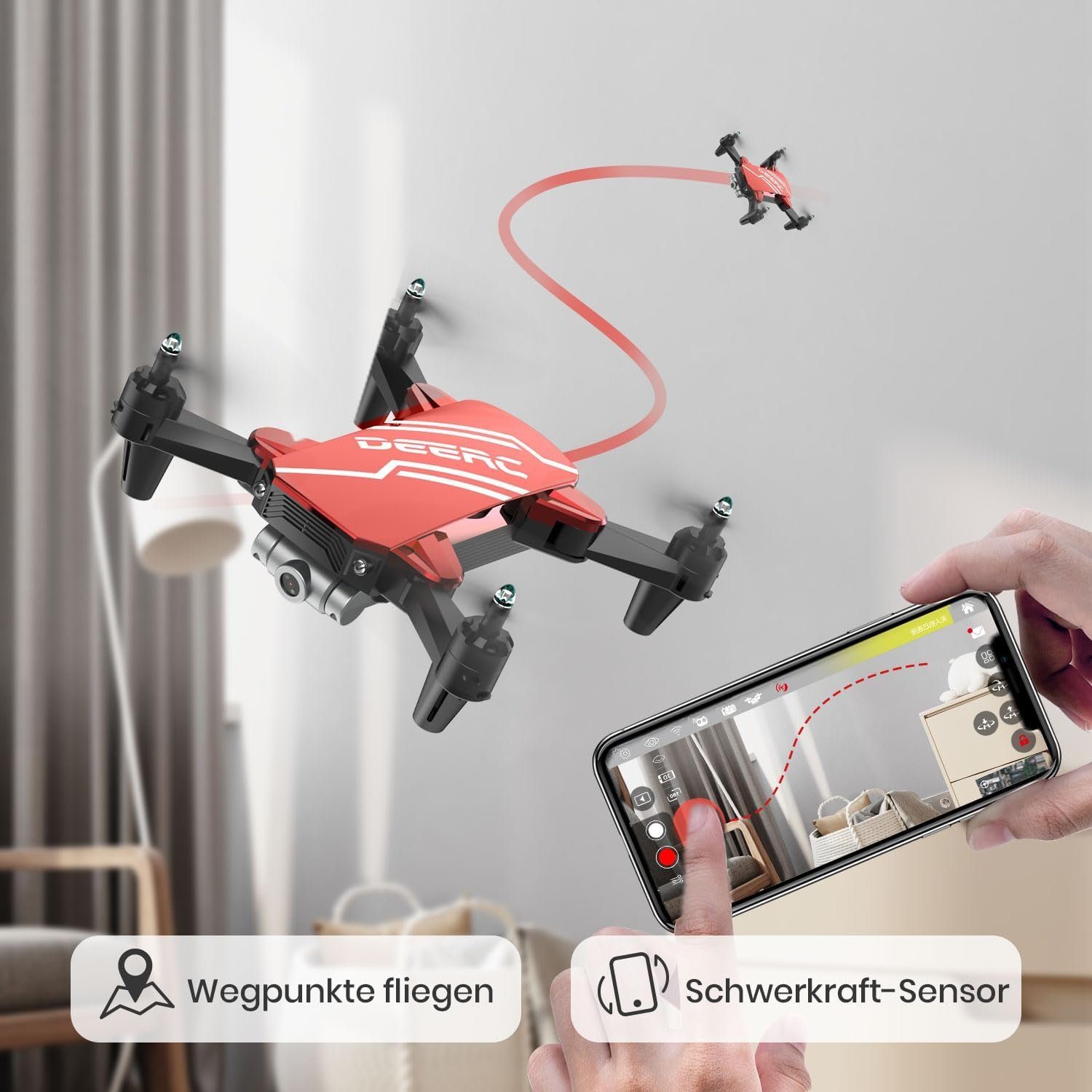 DEERC D20 Mini Drohne für Kinder mit Kamera, Faltbar RC Quadcopter Drohne (720P, mit 2 Akkus Lange Flugzeit, Tap-Fly, One Key Start, Headless Modus)