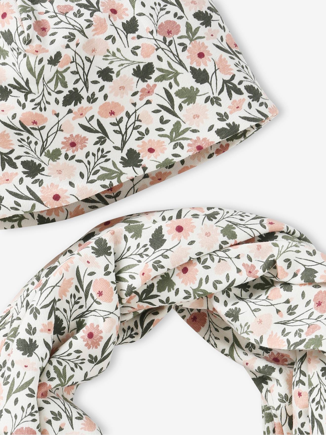 Vertbaudet Mädchen-Set: Mütze & Rundschal mit Blumen - beige