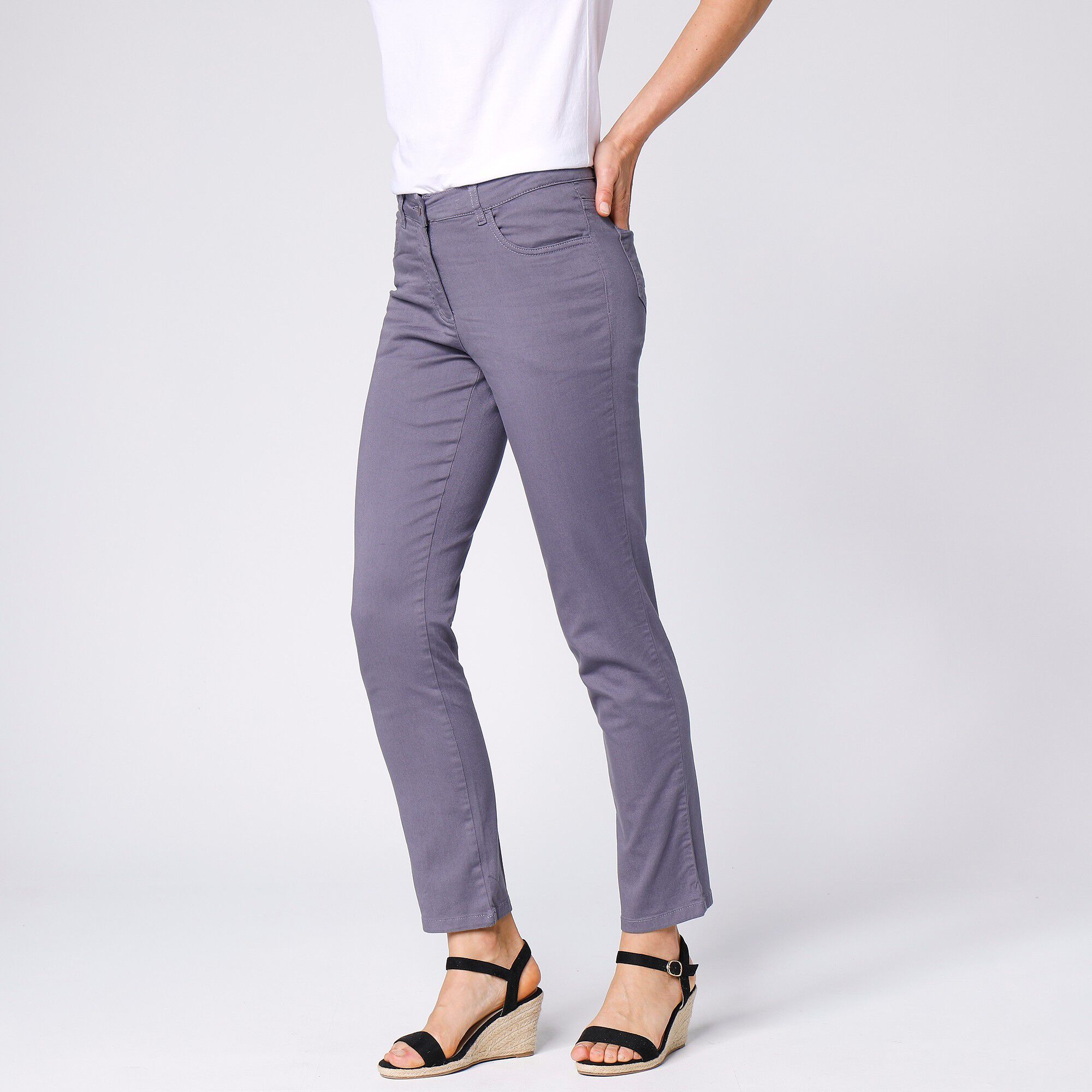 Pantalon effet ventre plat coton extensible
