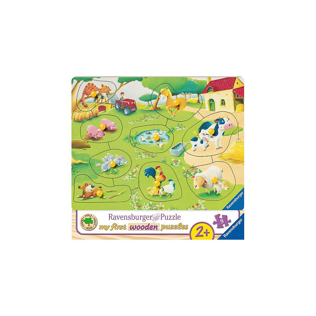 Holz-Puzzle, 9 Teile, 24x18 cm, Kleiner Bauernhof