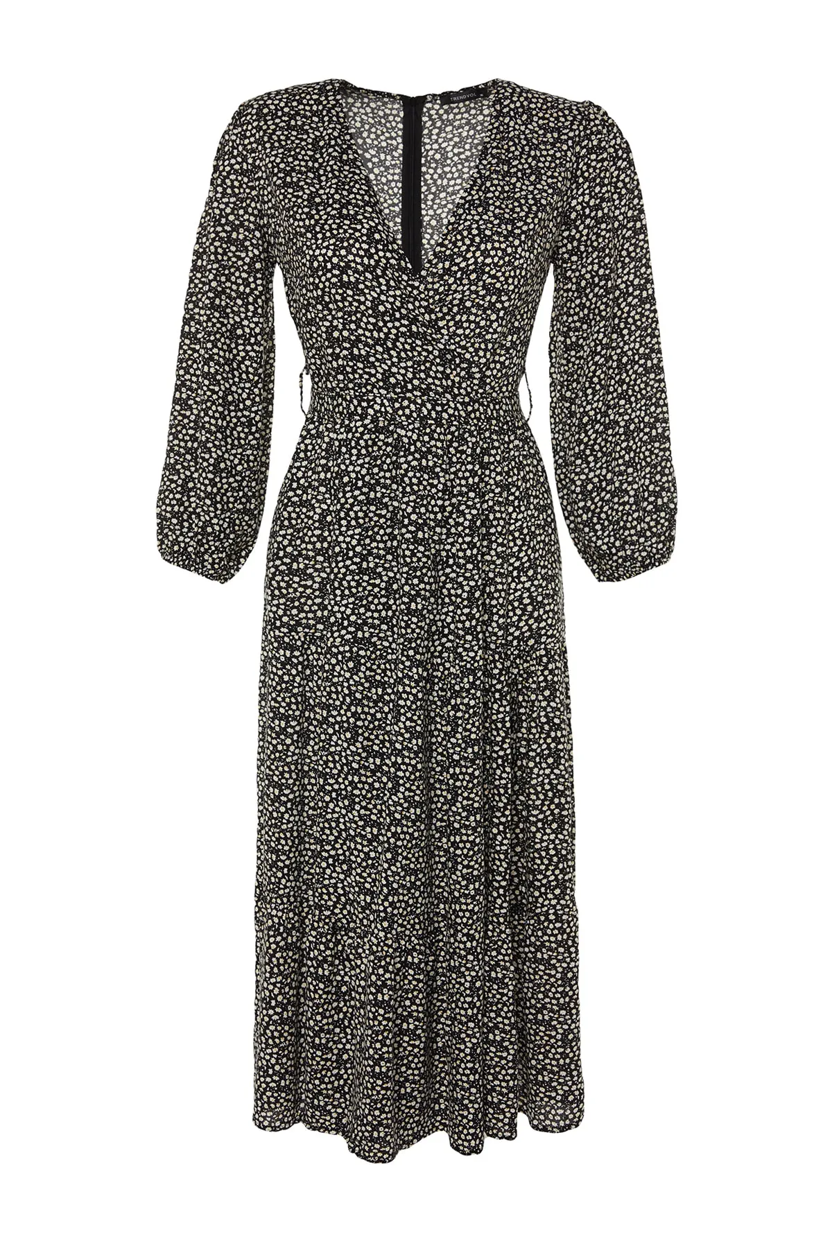 Trendyol Collection  Schwarzes, zweireihiges Maxi-Webkleid mit Blumenmuster TWOSS23EL01229