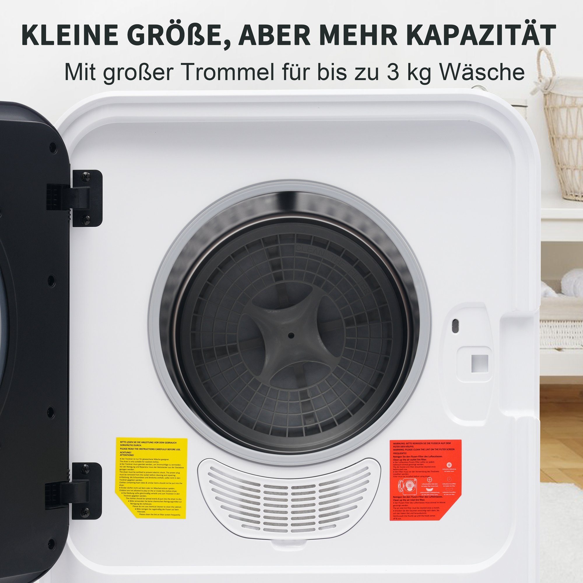 GLIESE Ablufttrockner Edelstahltrockner, Mehrfachfiltration, 5 Programme, wandmontierbar, 3 kg