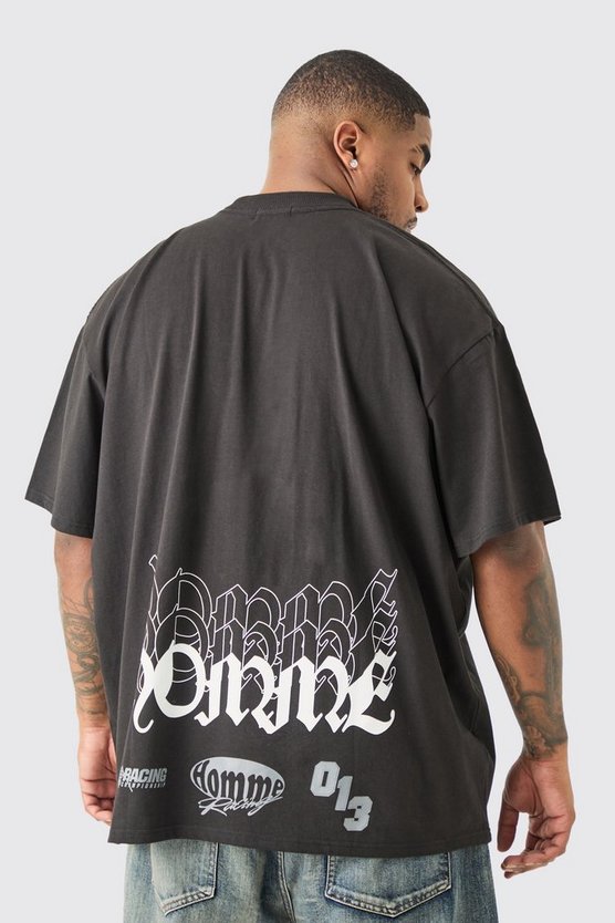 Plus Oversize T-Shirt mit Homme Moto Racing Print