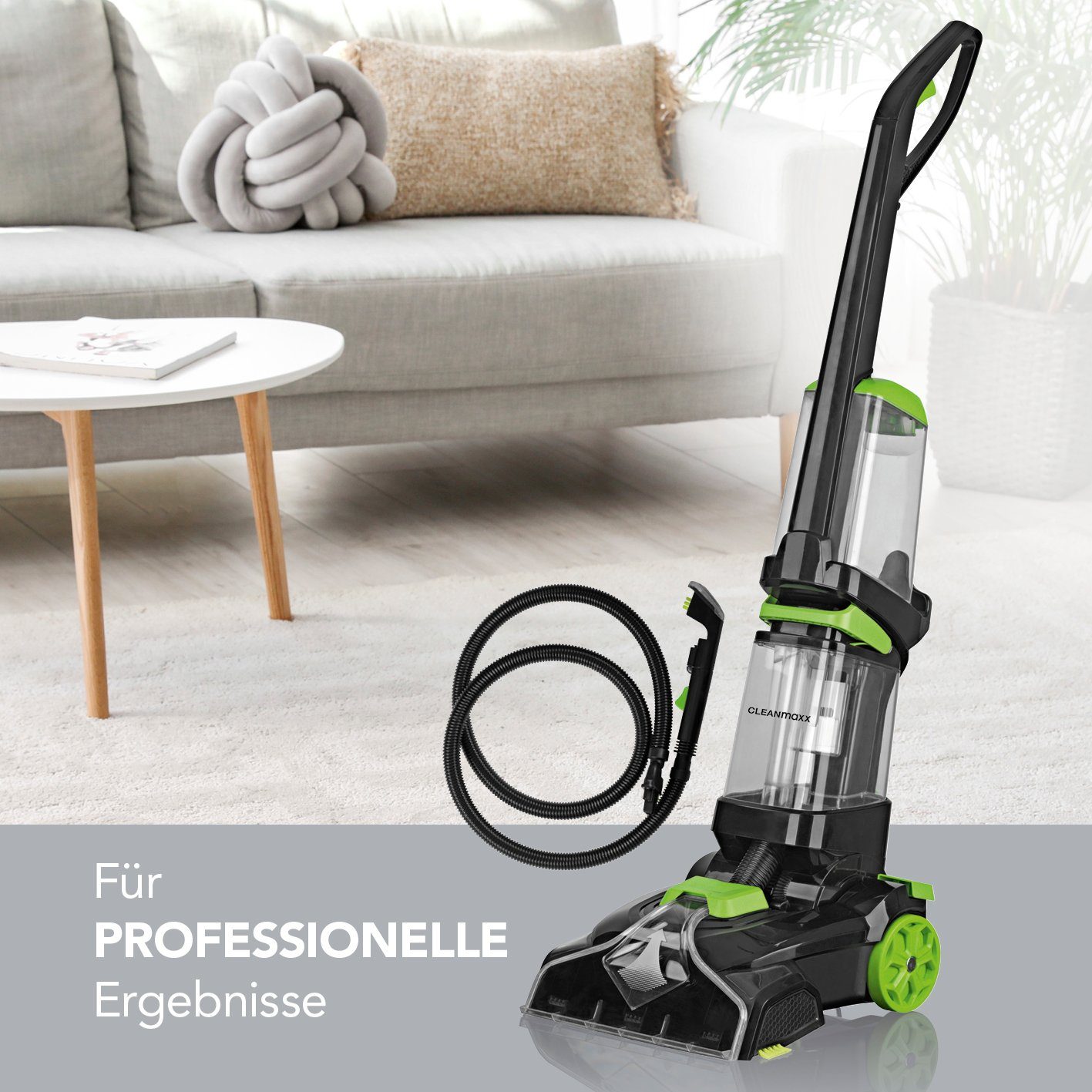 CLEANmaxx Teppichreinigungsgerät Teppichreiniger Professional Vibrations- und Seitenbürsten, 800 W, inkl. Shampoo & Ersatzbürste