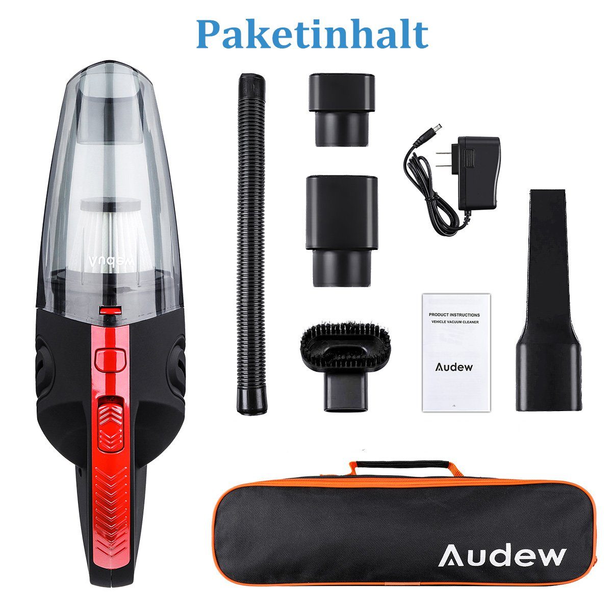 AUDEW Akku-Handstaubsauger, 120,00 W, kabellos 3500PA für Auto Haus