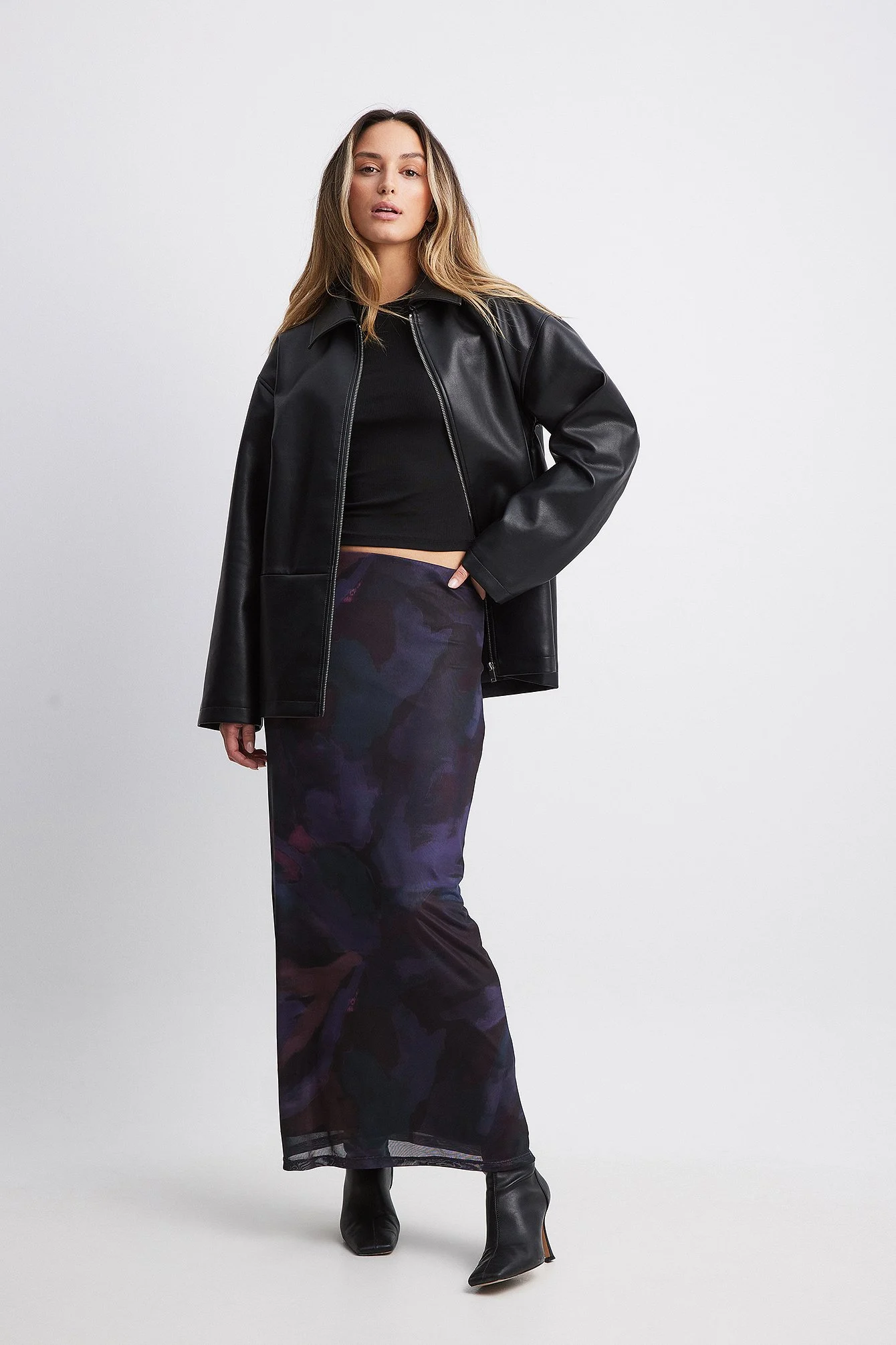 Mesh-Maxirock mit niedriger Taille