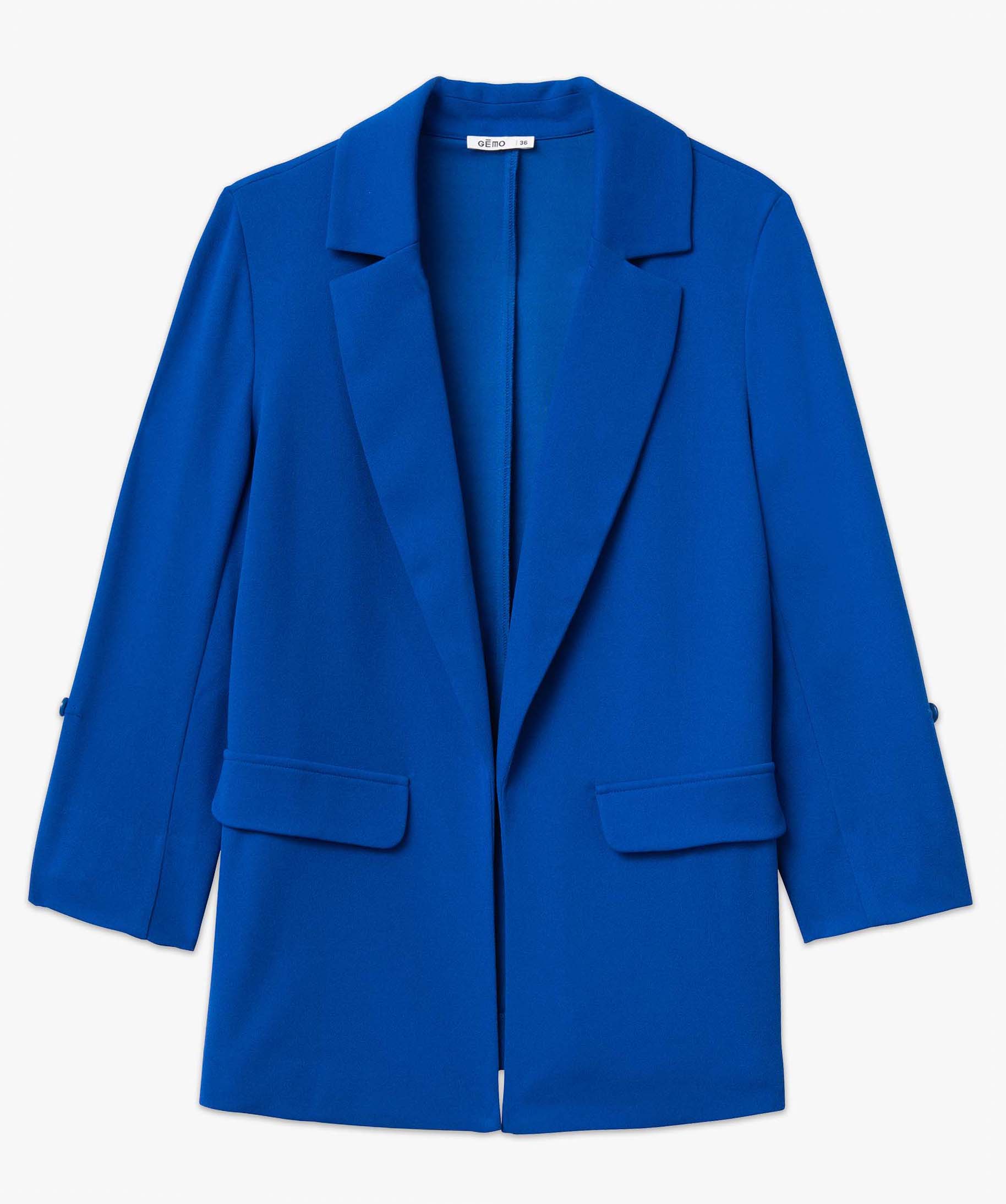 Veste droite en maille stretch manches 3/4 unie femme bleu | GEMO