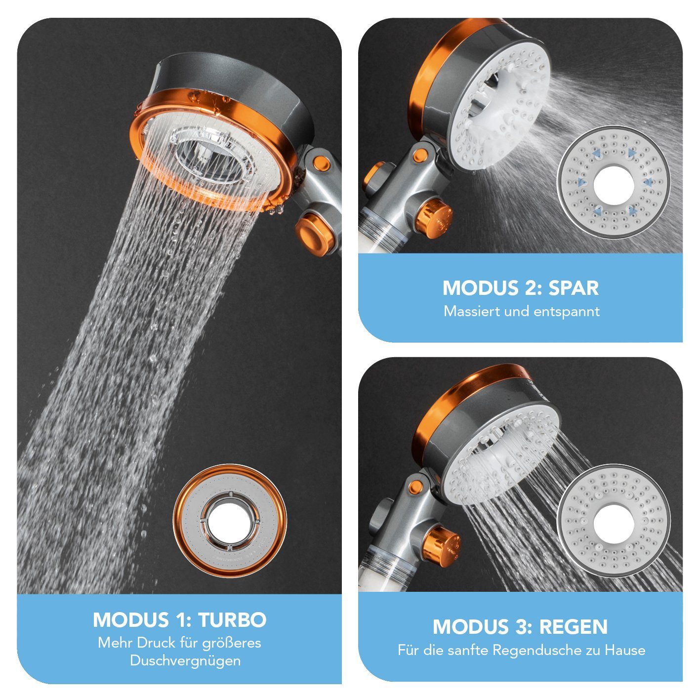 EASYmaxx Regenduschkopf Water-Control mit Spar- & Stopp-Funktion, bis 65% Wasser sparen