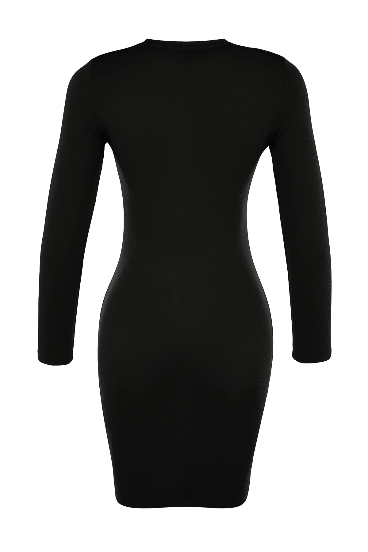 Trendyol Collection  Schwarzes, elegantes, strukturiertes, figurbetontes Mini-Strickkleid aus Krepp mit Rundhalsausschnitt TWOAW24EL00176