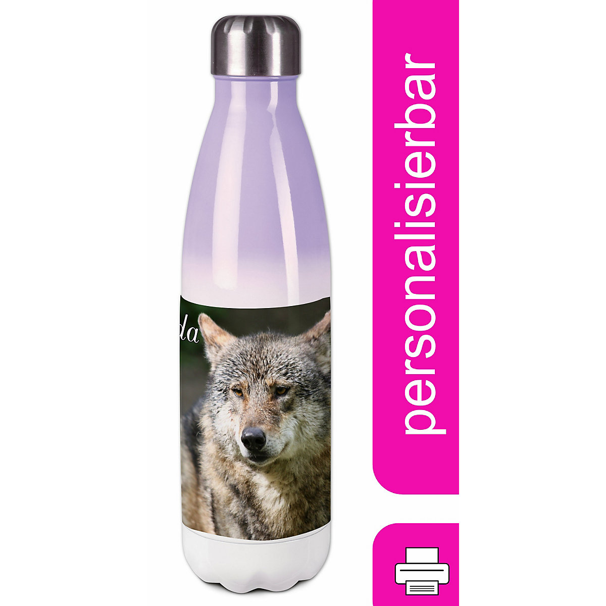 Edelstahl Kinder Thermoflasche / Trinkflasche bunt Wolf Spülmaschinenfest, Auslaufsicher, Bruchfest, Doppelwandig, Für Heißgetränke geeignet, Mit Deckel, Isoliert