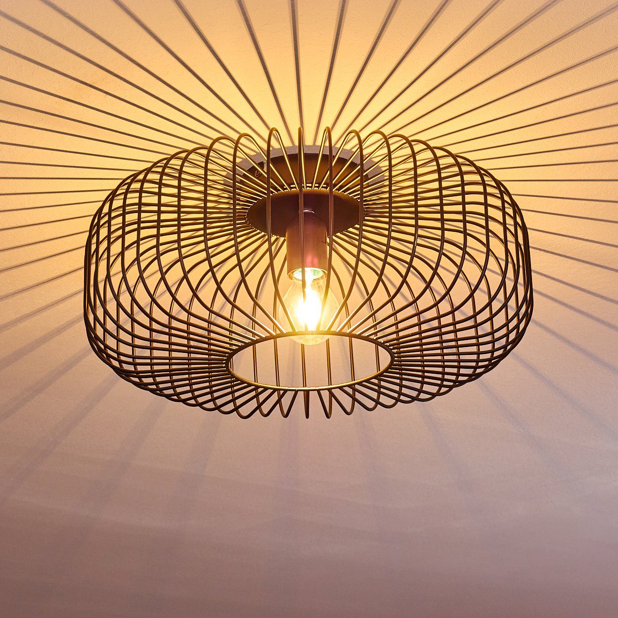 hofstein Deckenleuchte Pieris runde Deckenlampe aus Metall in Schwarz, ohne Leuchtmittel, E27, Retro-Leuchte mit Lichteffekt durch Gitter-Optik