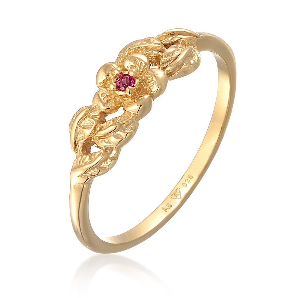 Elli Elli Bague Femmes Fleur Floral avec rubis synthétique en argent sterling 925 plaq Bague