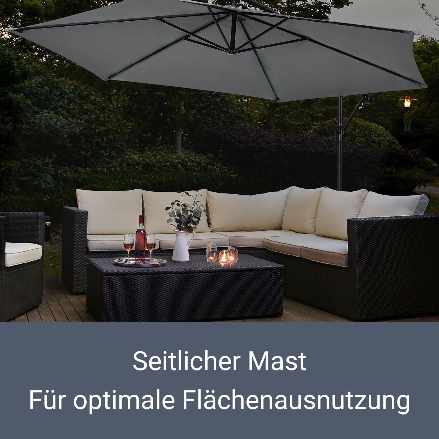 Juskys Ampelschirm Brazil, verstellbarer Neigungswinkel, wasserabweisend, bequeme Handkurbel