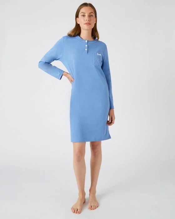 Chemise de nuit manches longues, maille jersey, 95 cm