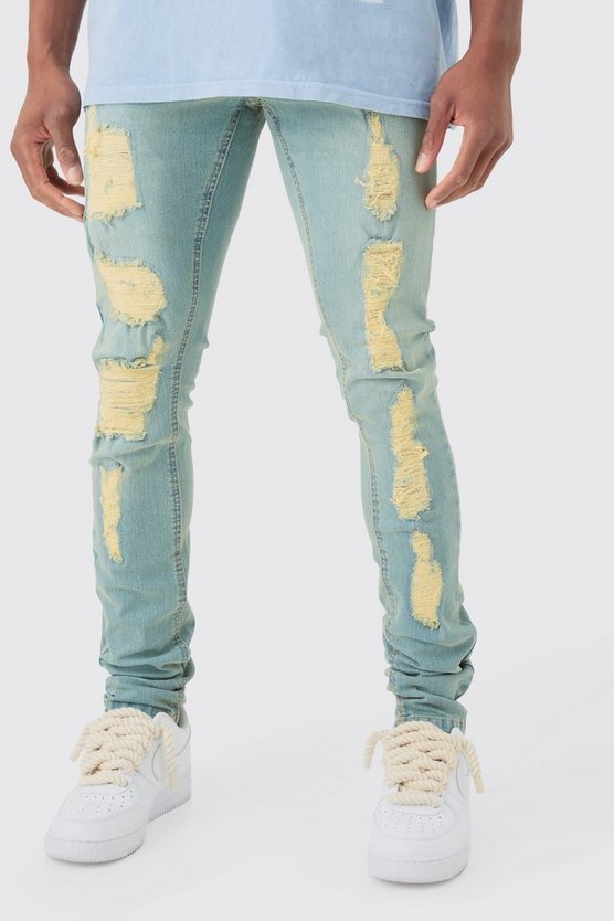 Zerrissene Skinny Jeans in Antikblau