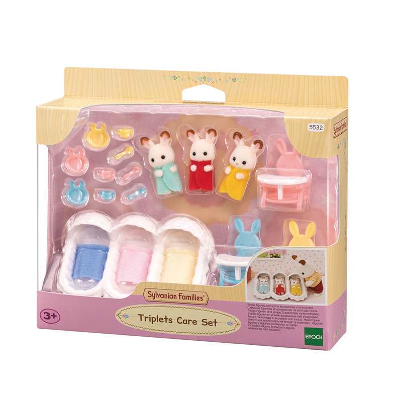 5532 Les triplés lapin chocolat et accessoires puériculture Sylvanian