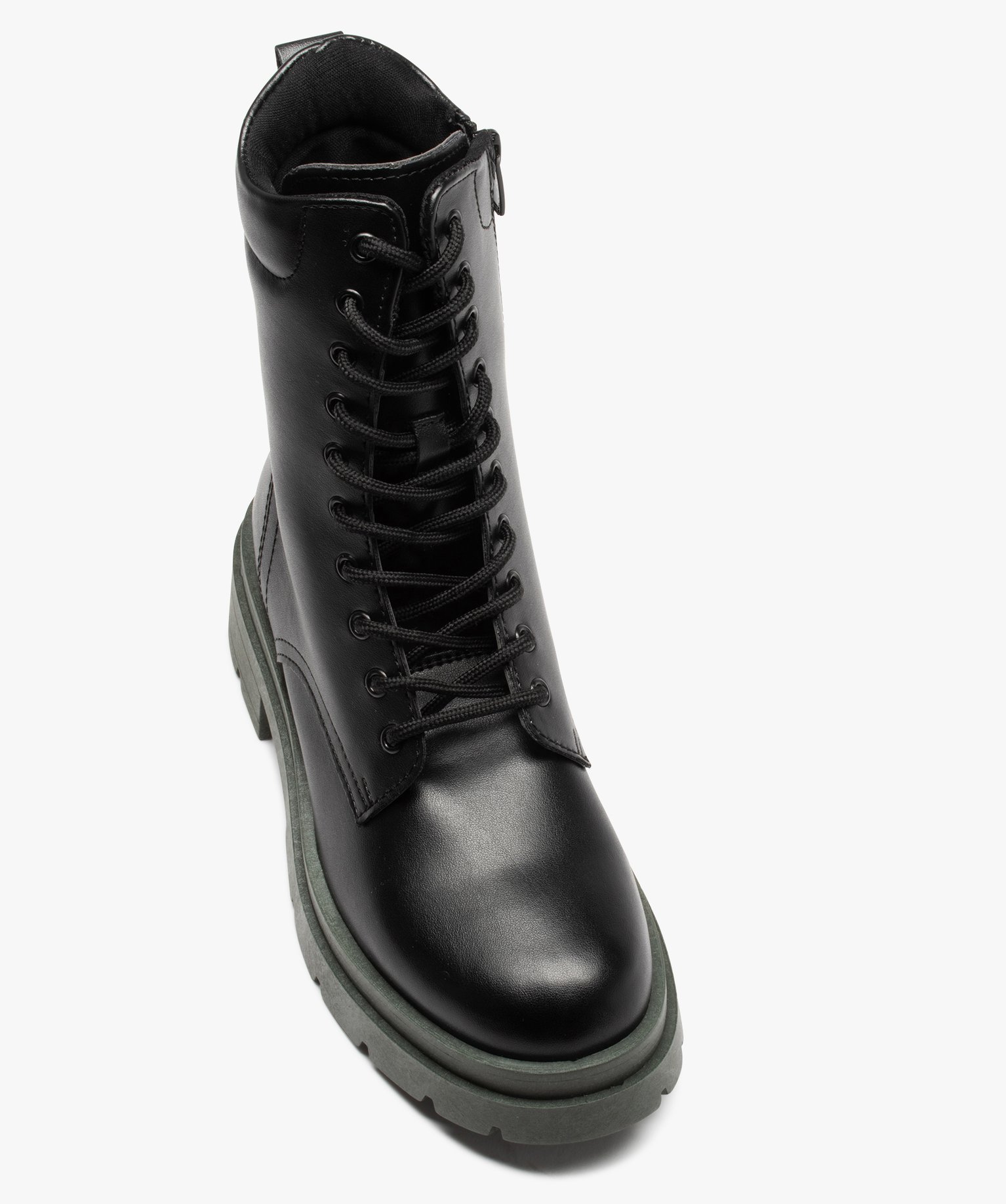Bottines femme unies à lacets et semelle crantée noir | GEMO