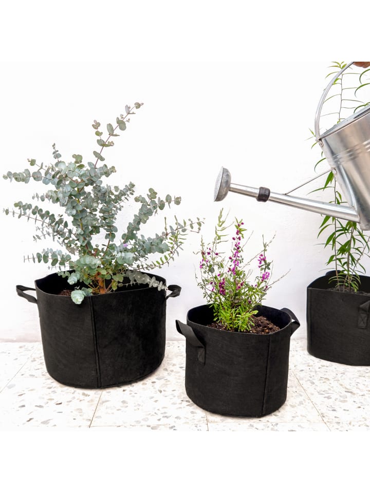 Intirilife Vlies Pflanzsack - Pflanzen Übertopf in 10x Schwarz - 38L - 40x30cm günstig kaufen 10