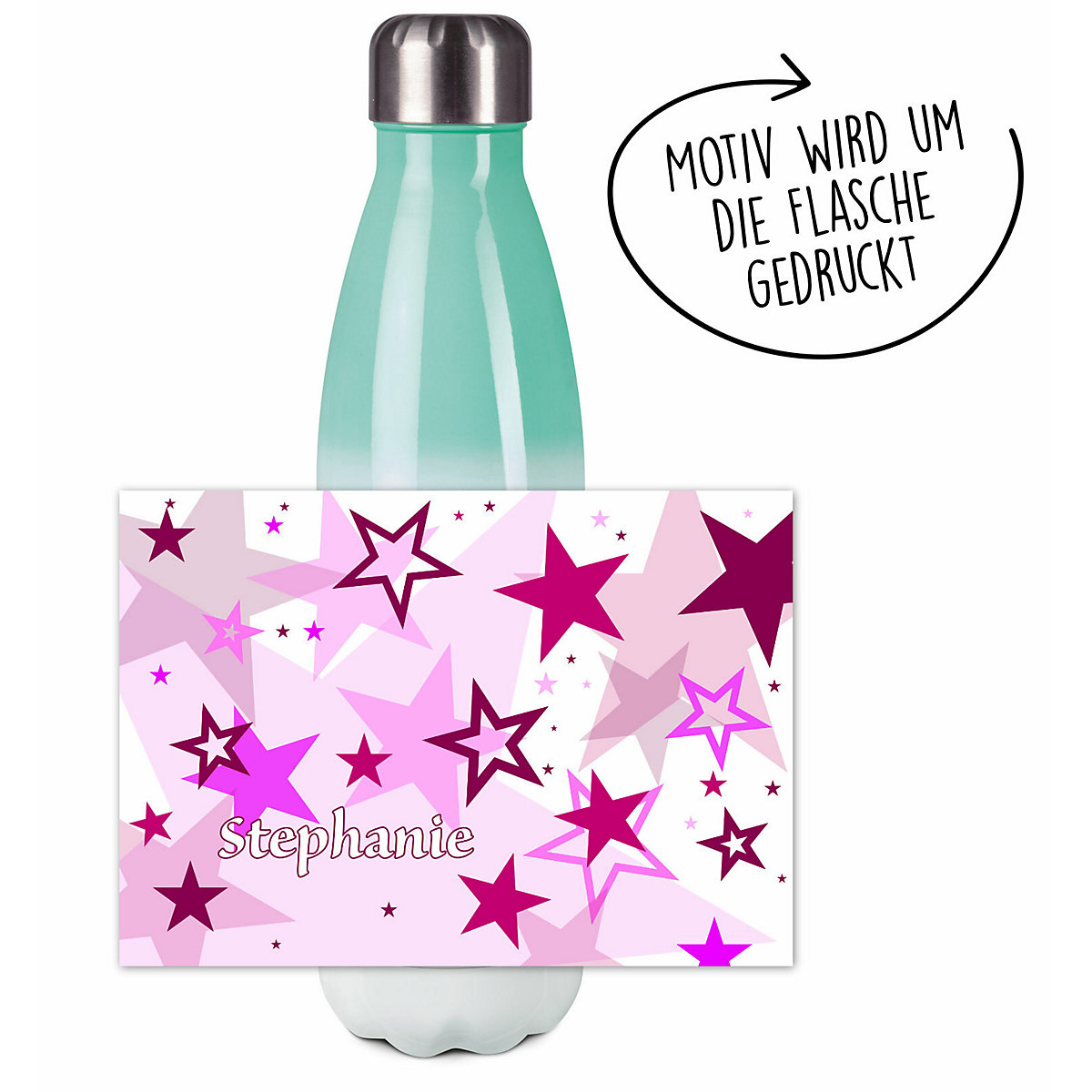 Edelstahl Kinder Thermoflasche / Trinkflasche bunt Sternenhimmel Farbe rosa Spülmaschinenfest, Auslaufsicher, Bruchfest, Doppelwandig, Für Heißgetränke geeignet, Mit Deckel, Isoliert