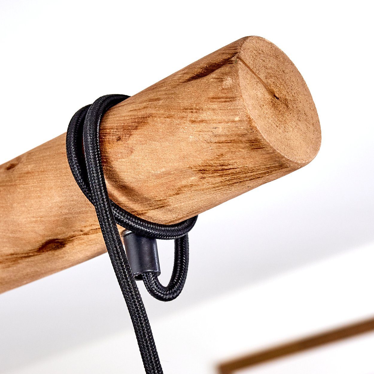 hofstein Pendelleuchte Nave 4-flammige Deckenlampe aus Metall in schwarz und kupferfarben, ohne Leuchtmittel, Vintage Look Pendellampe mit Holz in Natur, 4xE27