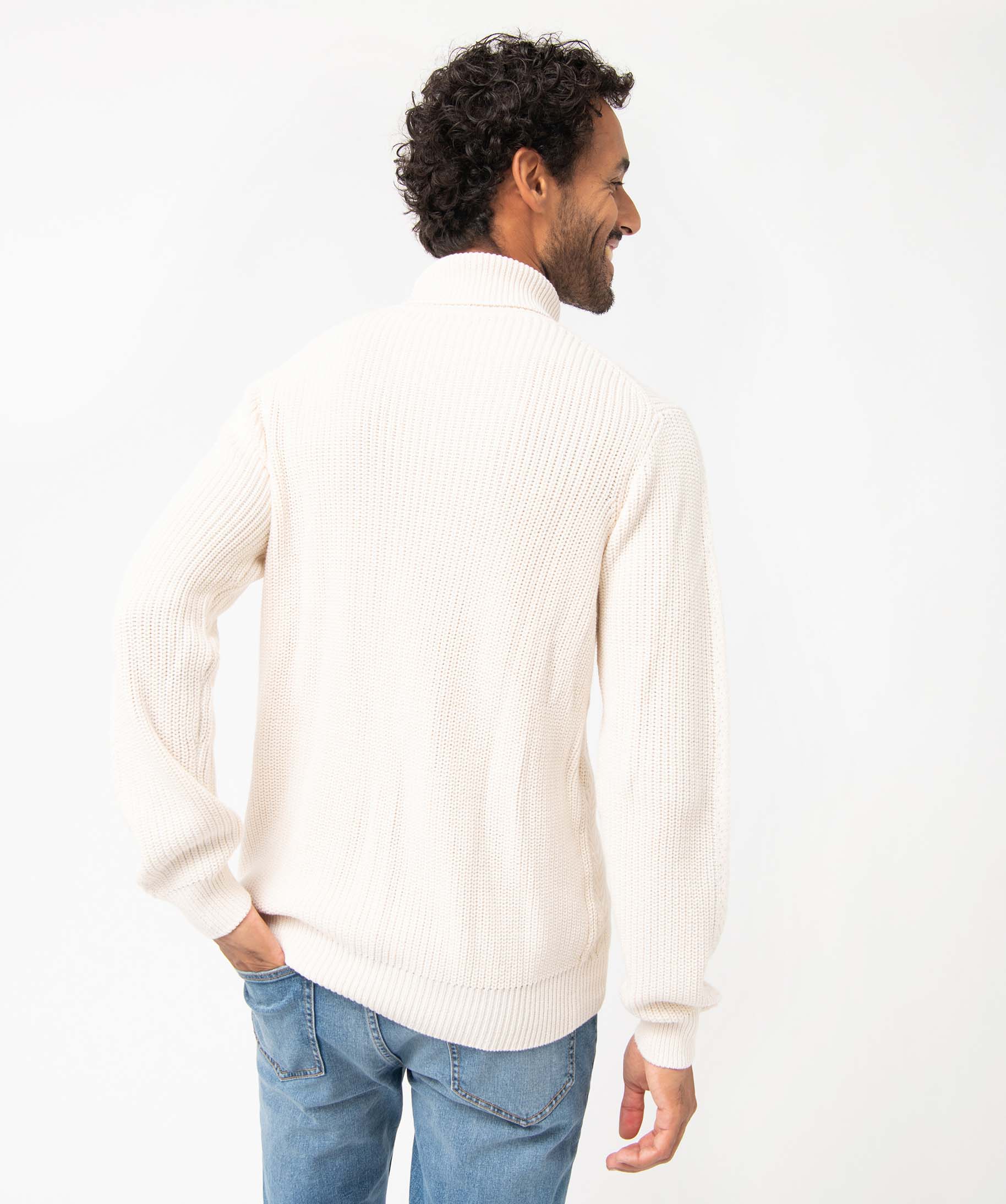 Pull homme en maille torsadée à col roulé ecru | GEMO