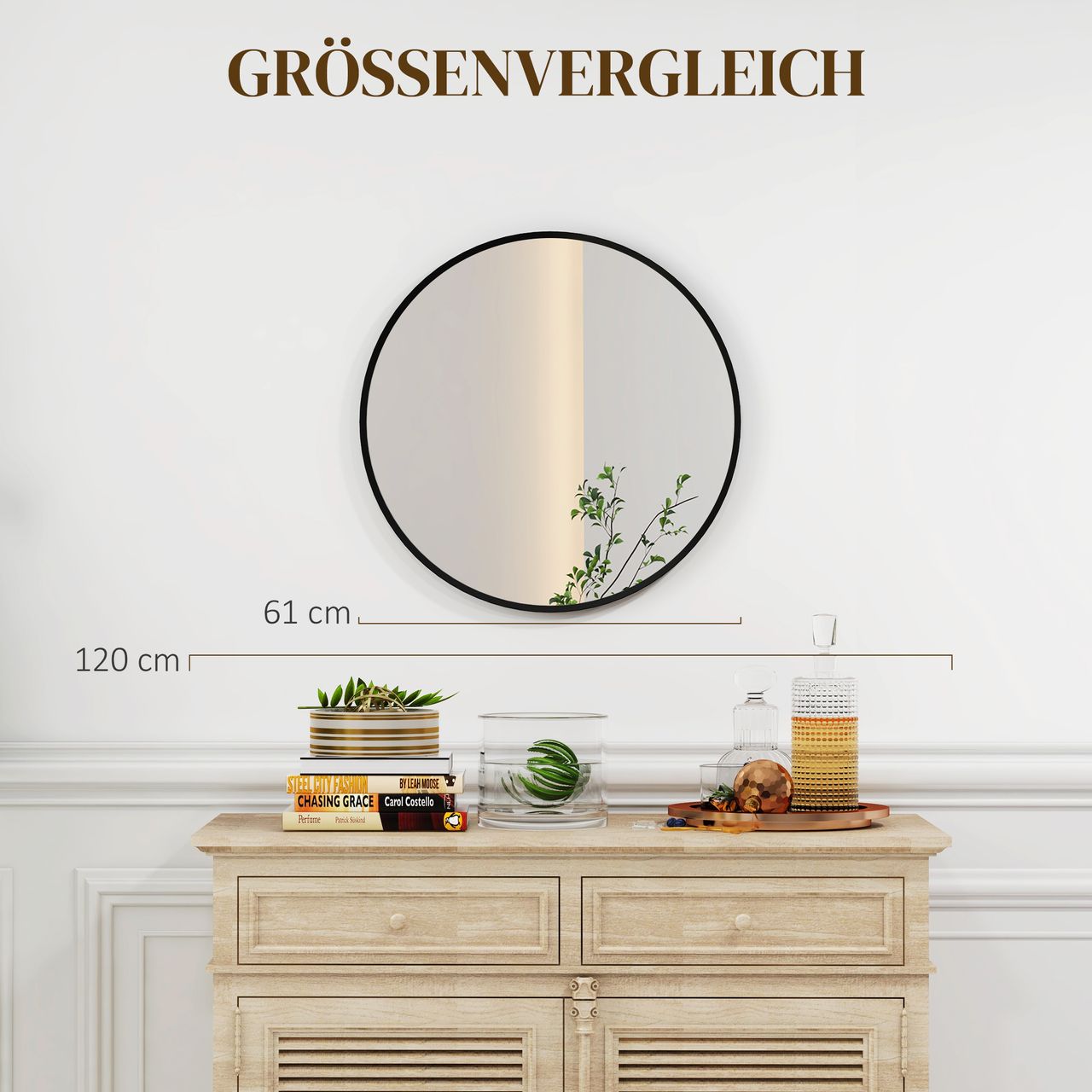 HOMCOM Wandspiegel, 60 x 60 cm Badspiegel mit Alurahmen für Bad, Schwarz