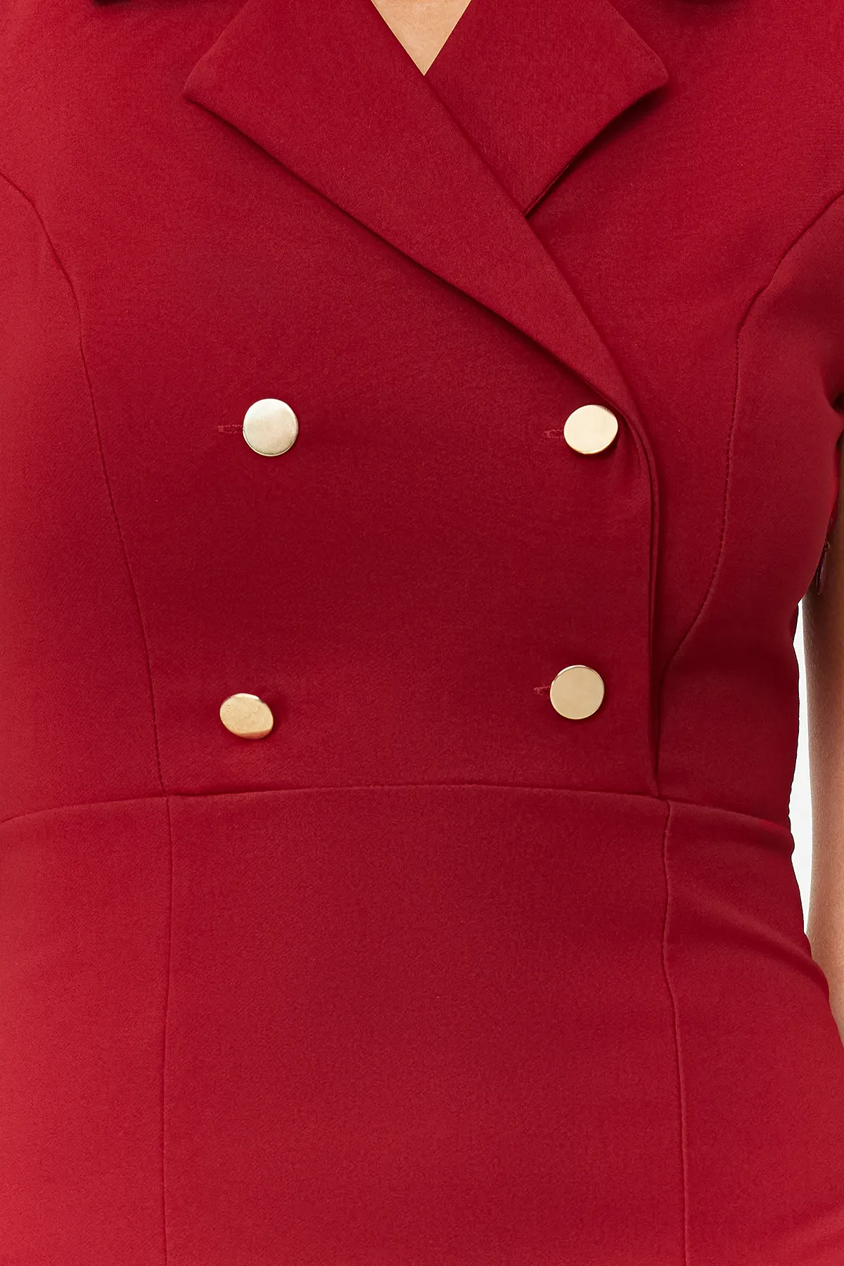 Trendyol Collection  Burgunderfarbenes, figurbetontes Midi-Webkleid mit Knöpfen und Schlitz, TWOSS23EL02256
