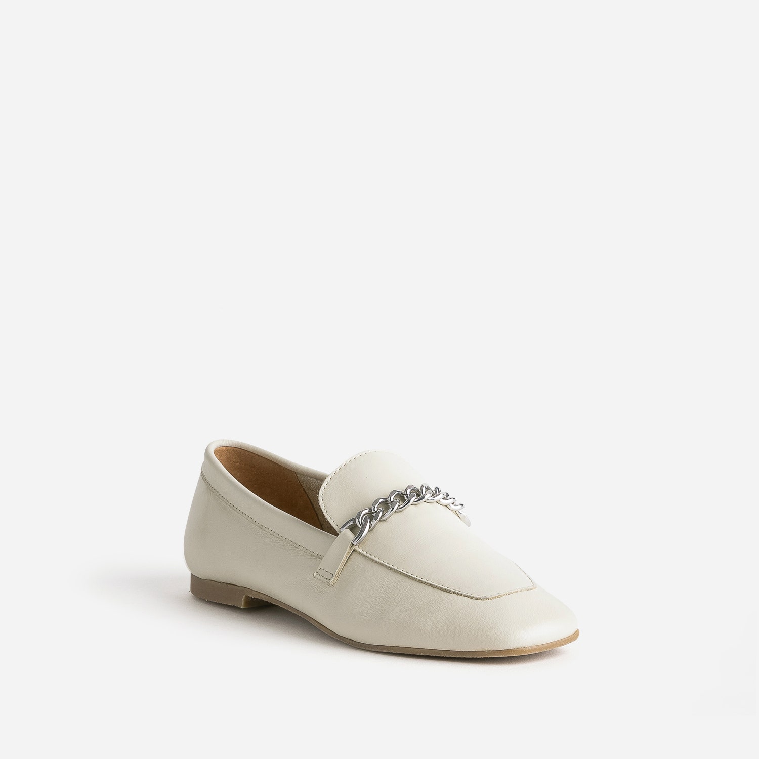 Mocassin écru en cuir chaîne-bijou