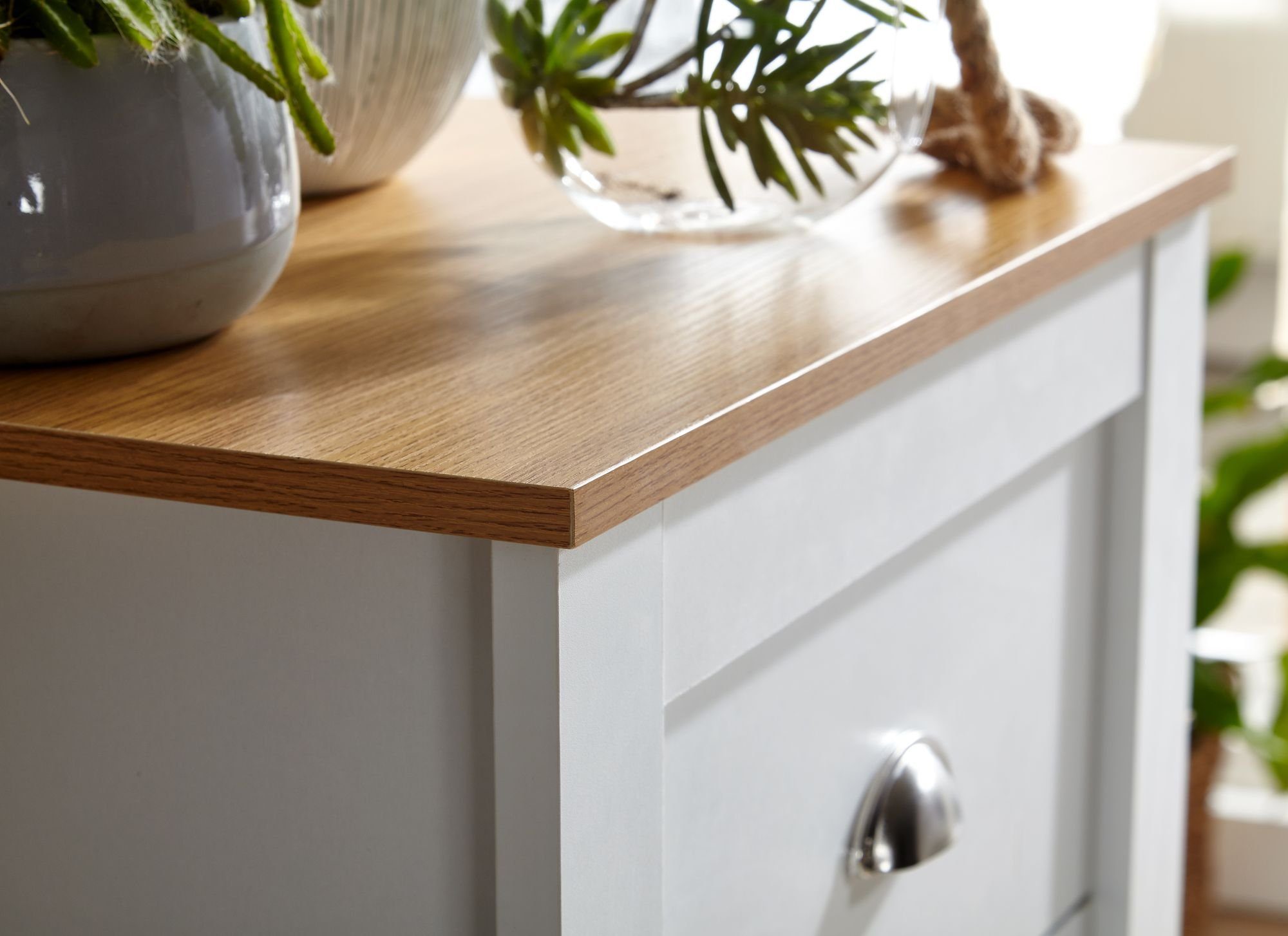 FINEBUY Kommode FB71920 (5 Schubladen 53x114x39 cm Sideboard Weiß / Eiche), Design Anrichte Modern, Schubladenkommode Hoch