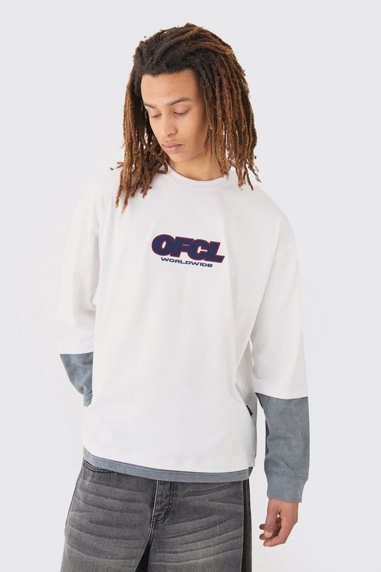 Oversized Washed Carded Heavy OFCL Faux Layer T-shirt