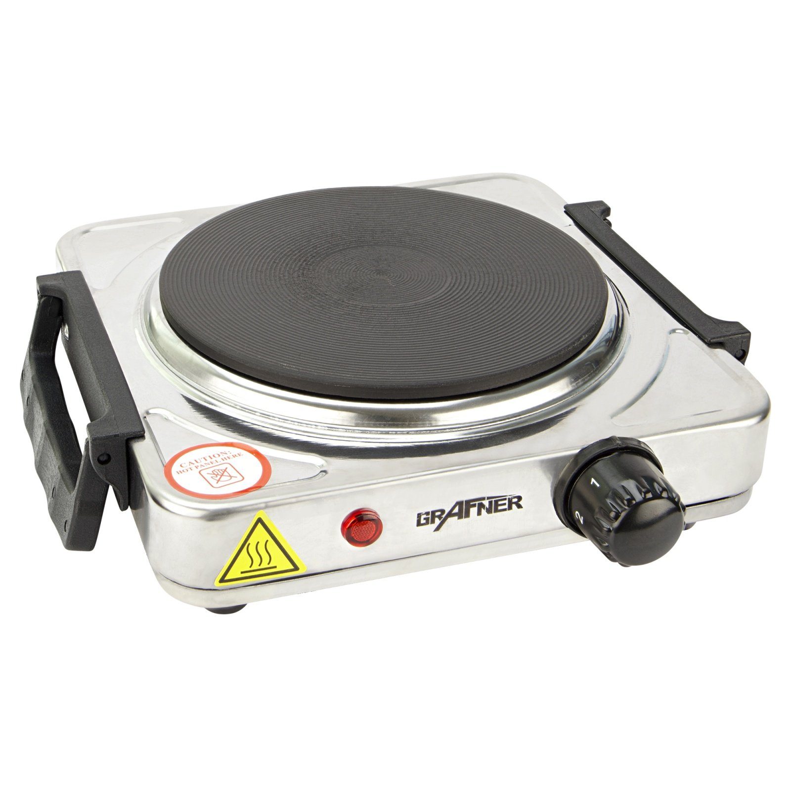 Grafner Einzelkochplatte Grafner Kochplatte einzel 1000 Watt mit klappbaren Griffen Edelstahl KP10881, 1 Gussplatte