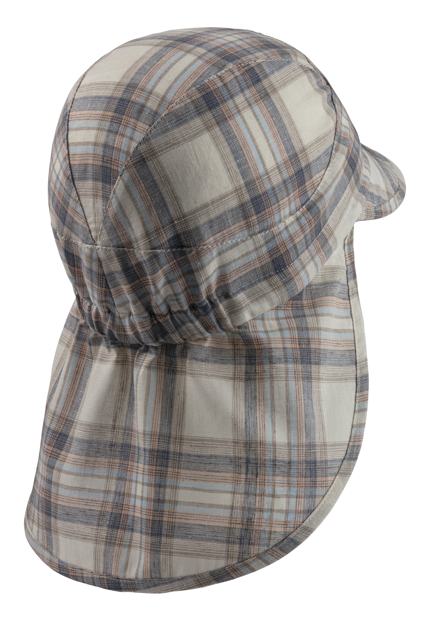 Schirmmütze mit Nackenschutz in beige kariert