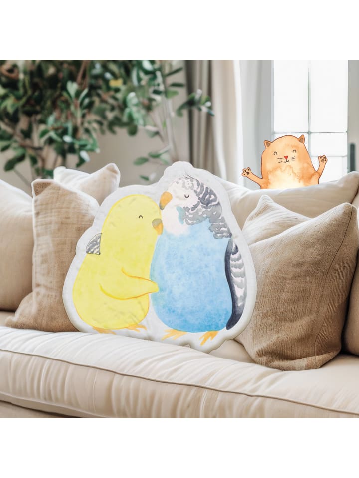 Mr. & Mrs. Panda Kissen Kuscheltier Wellensittich Liebe ohne Spruch in Weiß günstig kaufen