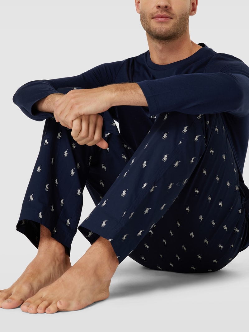 Pyjama-Hose mit Allover-Logo Modell 'WOVEN' in marineblau