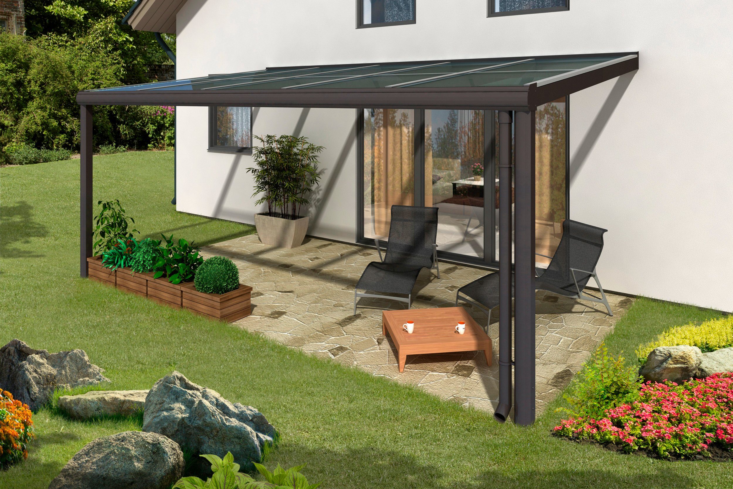 Skanholz Terrassendach Modena, BxT: 541x257 cm, 541 cm Breite, verschiedene Tiefe
