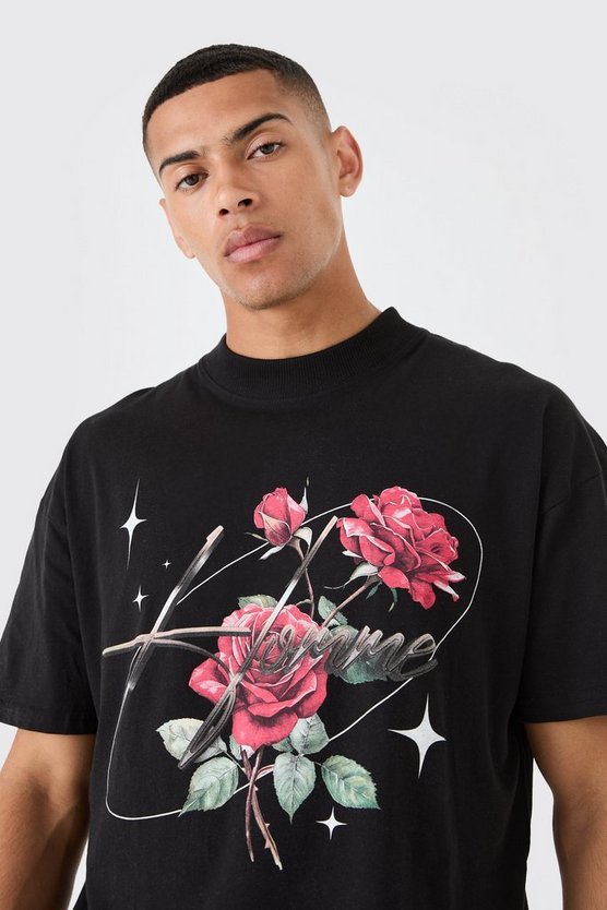 Oversize T-Shirt mit Rosen-Print